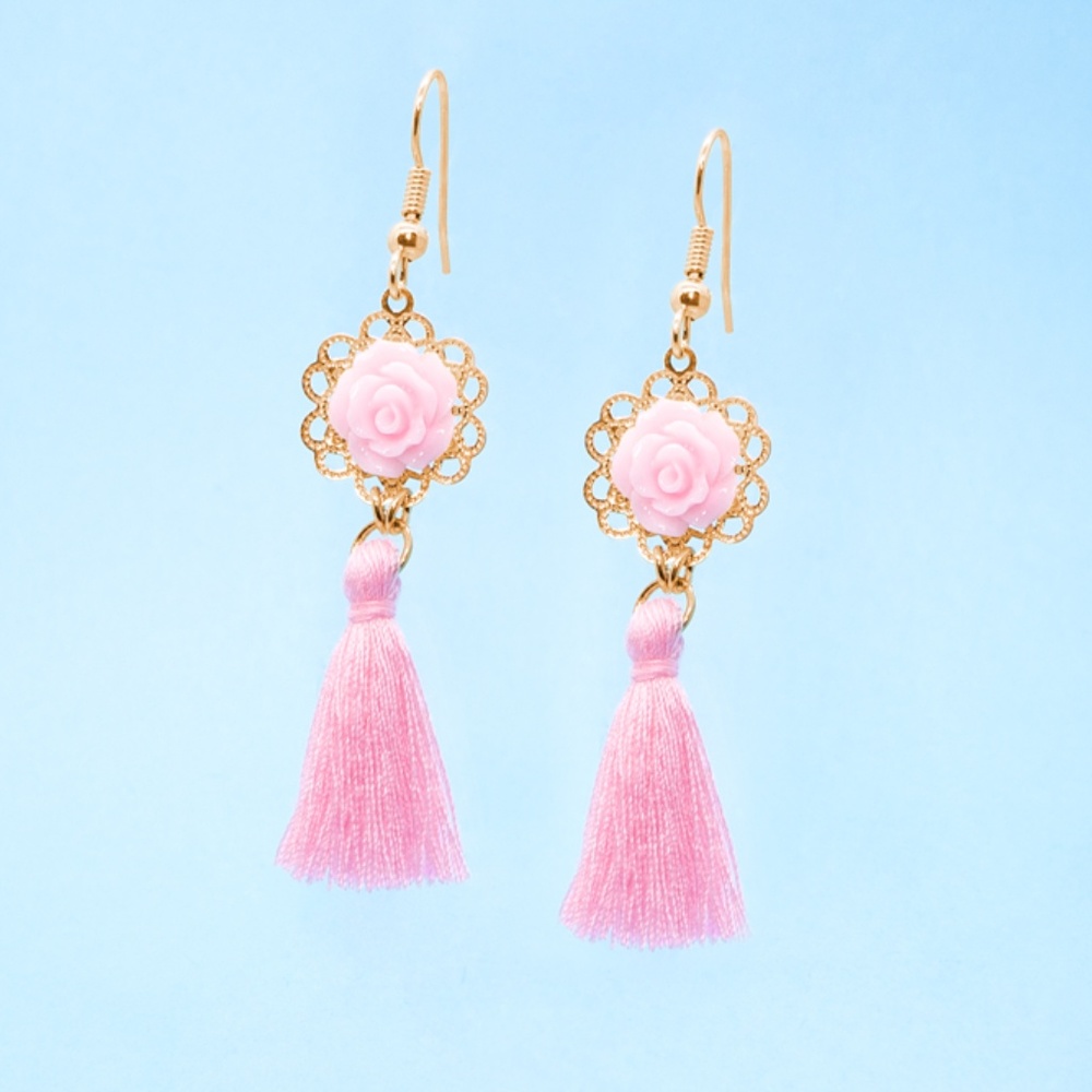 Handmade Floral Boho Tassel Earrings